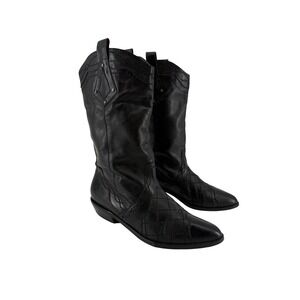 Wild Pair 80s Black Leather Western Cowboy Boots Pointed Toe Brazil Womans 6.5